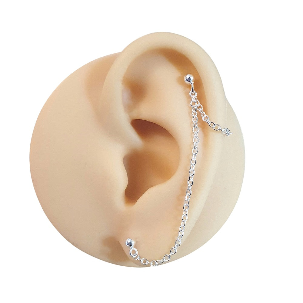 Silver cartilage helix to lobe chain earring
