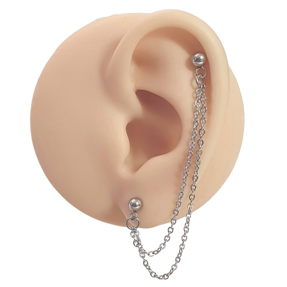 Stainless Steel Helix to Lobe Chain Earring